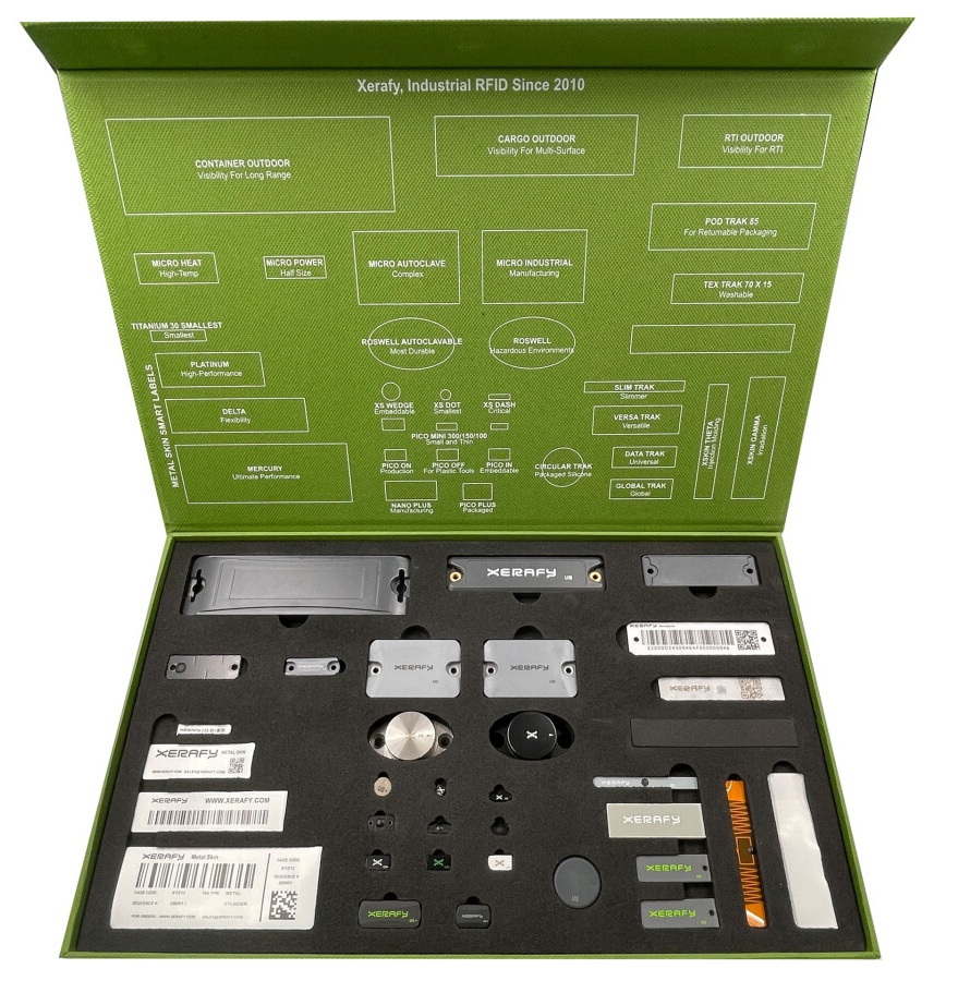 Xerafy Sample Kit includes 33 unique tags and labels - wide range of UHF RFID Tags and Labels 